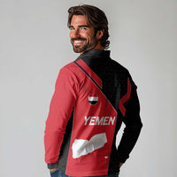 Yemen Eagle Emblem Long Sleeve Polo Shirt with National Flag and Map Design