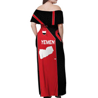 Yemen Eagle Emblem Off Shoulder Maxi Dress with National Flag and Map Design