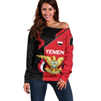 Yemen Eagle Emblem Off Shoulder Sweater with National Flag and Map Design