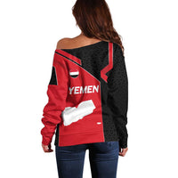 Yemen Eagle Emblem Off Shoulder Sweater with National Flag and Map Design