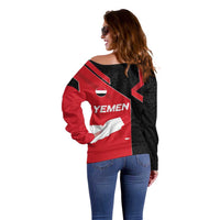 Yemen Eagle Emblem Off Shoulder Sweater with National Flag and Map Design