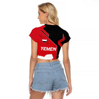 Yemen Eagle Emblem Raglan Cropped T Shirt with National Flag and Map Design