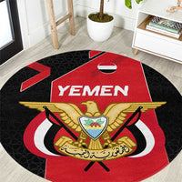 Yemen Eagle Emblem Round Carpet with National Flag and Map Design