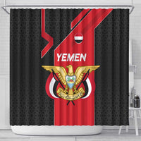 Yemen Eagle Emblem Shower Curtain with National Flag and Map Design