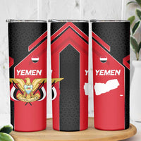 Yemen Eagle Emblem Skinny Tumbler with National Flag and Map Design