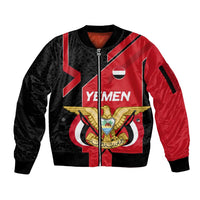 Yemen Eagle Emblem Sleeve Zip Bomber Jacket with National Flag and Map Design
