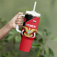 Yemen Eagle Emblem Tumbler With Handle with National Flag and Map Design