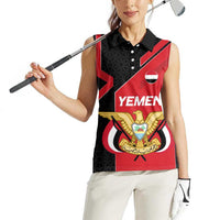 Yemen Eagle Emblem Women Sleeveless Polo Shirt with National Flag and Map Design