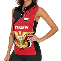 Yemen Eagle Emblem Women Sleeveless Polo Shirt with National Flag and Map Design