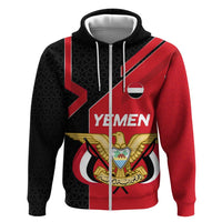 Yemen Eagle Emblem Zip Hoodie with National Flag and Map Design
