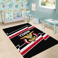 Yemen Area Rug with National Eagle Emblem and Flag Stripe Design