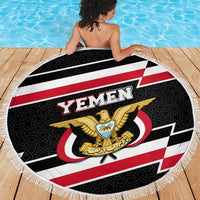 Yemen Beach Blanket with National Eagle Emblem and Flag Stripe Design
