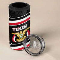Yemen 4 in 1 Can Cooler Tumbler with National Eagle Emblem and Flag Stripe Design