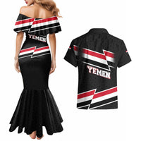 Yemen Couples Matching Mermaid Dress and Hawaiian Shirt with National Eagle Emblem and Flag Stripe Design