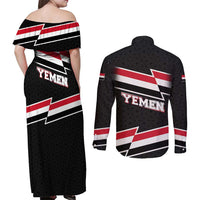 Yemen Couples Matching Off Shoulder Maxi Dress and Long Sleeve Button Shirt with National Eagle Emblem and Flag Stripe Design