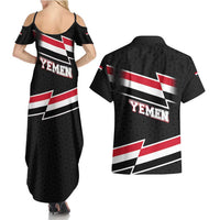 Yemen Couples Matching Summer Maxi Dress and Hawaiian Shirt with National Eagle Emblem and Flag Stripe Design