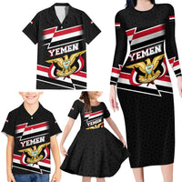 Yemen Family Matching Long Sleeve Bodycon Dress and Hawaiian Shirt with National Eagle Emblem and Flag Stripe Design