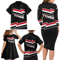 Yemen Family Matching Long Sleeve Bodycon Dress and Hawaiian Shirt with National Eagle Emblem and Flag Stripe Design