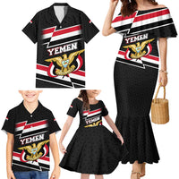 Yemen Family Matching Mermaid Dress and Hawaiian Shirt with National Eagle Emblem and Flag Stripe Design