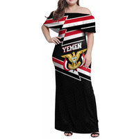 Yemen Family Matching Off Shoulder Maxi Dress and Hawaiian Shirt with National Eagle Emblem and Flag Stripe Design
