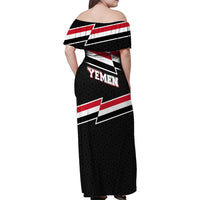Yemen Family Matching Off Shoulder Maxi Dress and Hawaiian Shirt with National Eagle Emblem and Flag Stripe Design