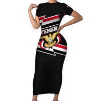 Yemen Family Matching Short Sleeve Bodycon Dress and Hawaiian Shirt with National Eagle Emblem and Flag Stripe Design