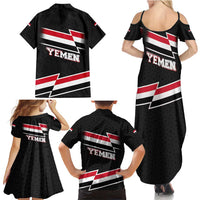 Yemen Family Matching Summer Maxi Dress and Hawaiian Shirt with National Eagle Emblem and Flag Stripe Design
