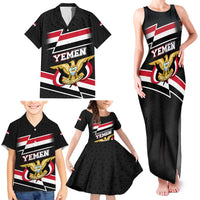 Yemen Family Matching Tank Maxi Dress and Hawaiian Shirt with National Eagle Emblem and Flag Stripe Design