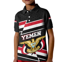 Yemen Kid Polo Shirt with National Eagle Emblem and Flag Stripe Design