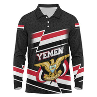 Yemen Long Sleeve Polo Shirt with National Eagle Emblem and Flag Stripe Design