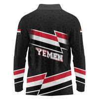Yemen Long Sleeve Polo Shirt with National Eagle Emblem and Flag Stripe Design