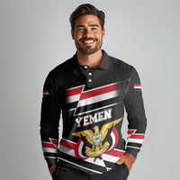Yemen Long Sleeve Polo Shirt with National Eagle Emblem and Flag Stripe Design