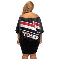 Yemen Off Shoulder Short Dress with National Eagle Emblem and Flag Stripe Design