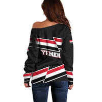Yemen Off Shoulder Sweater with National Eagle Emblem and Flag Stripe Design