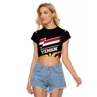 Yemen Raglan Cropped T Shirt with National Eagle Emblem and Flag Stripe Design