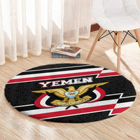 Yemen Round Carpet with National Eagle Emblem and Flag Stripe Design