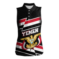Yemen Women Sleeveless Polo Shirt with National Eagle Emblem and Flag Stripe Design