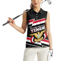 Yemen Women Sleeveless Polo Shirt with National Eagle Emblem and Flag Stripe Design