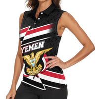 Yemen Women Sleeveless Polo Shirt with National Eagle Emblem and Flag Stripe Design