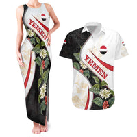 Yemen Couples Matching Tank Maxi Dress and Hawaiian Shirt with Mocha Coffee Plant Design and National Flag Accents