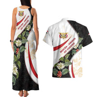 Yemen Couples Matching Tank Maxi Dress and Hawaiian Shirt with Mocha Coffee Plant Design and National Flag Accents
