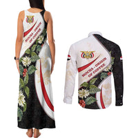 Yemen Couples Matching Tank Maxi Dress and Long Sleeve Button Shirt with Mocha Coffee Plant Design and National Flag Accents