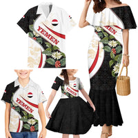Yemen Family Matching Mermaid Dress and Hawaiian Shirt with Mocha Coffee Plant Design and National Flag Accents