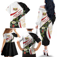 Yemen Family Matching Off The Shoulder Long Sleeve Dress and Hawaiian Shirt with Mocha Coffee Plant Design and National Flag Accents
