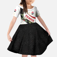 Yemen Family Matching Off Shoulder Maxi Dress and Hawaiian Shirt with Mocha Coffee Plant Design and National Flag Accents