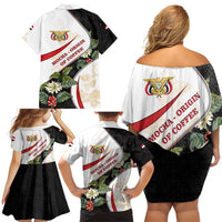 Yemen Family Matching Off Shoulder Short Dress and Hawaiian Shirt with Mocha Coffee Plant Design and National Flag Accents