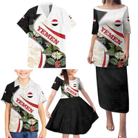 Yemen Family Matching Puletasi and Hawaiian Shirt with Mocha Coffee Plant Design and National Flag Accents