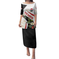 Yemen Family Matching Puletasi and Hawaiian Shirt with Mocha Coffee Plant Design and National Flag Accents