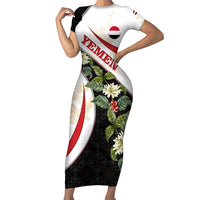 Yemen Family Matching Short Sleeve Bodycon Dress and Hawaiian Shirt with Mocha Coffee Plant Design and National Flag Accents