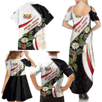 Yemen Family Matching Summer Maxi Dress and Hawaiian Shirt with Mocha Coffee Plant Design and National Flag Accents